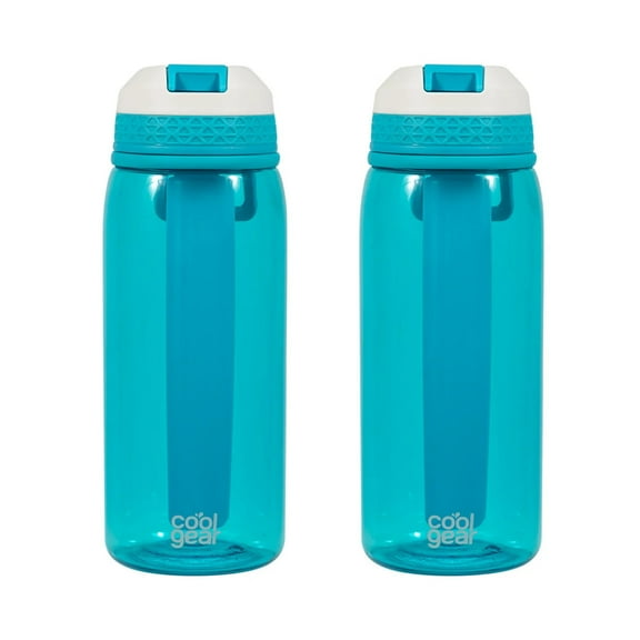 Cool Gear BPA Free 32 oz Glasses Magic Gym Tritan Plastic Water Bottle with Freezer Stick (2 Count)