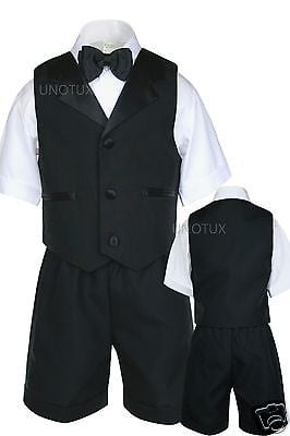 Black Boys Infant Toddler Formal Satin Lapel Vest Shorts Suit S M L XL 2T 3T 4T
