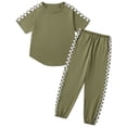 thumbnail image 5 of Dakiuu 6-11 Years Girls 2 Piece Outfit Summer Fashion Checkered Clothing Plaid Casual Short Sleeve Tops Shirts and Drawstring Sweatpants Joggers Pants with Pockets Kids Sweatsuit Clothes Set, 5 of 6