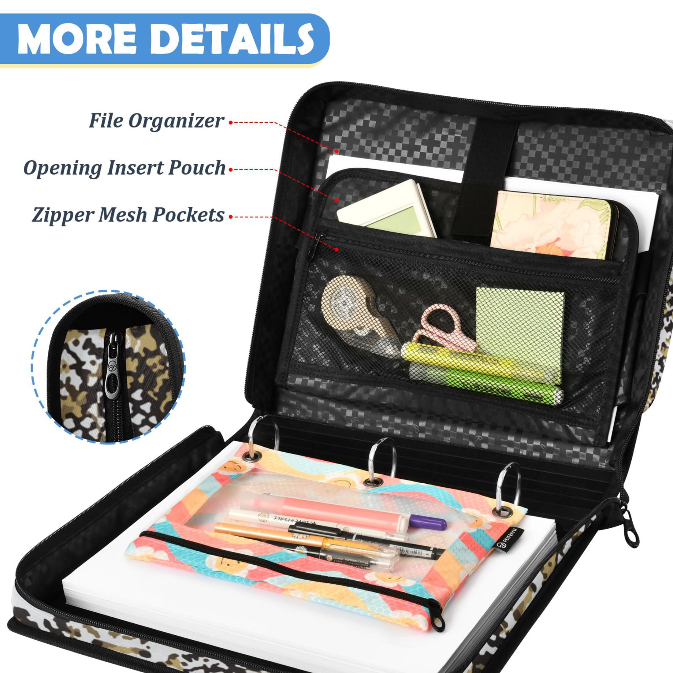 ALAZA Zipper Binder Snake Pattern 2 inch 3 Ring 500 Sheet Capacity Trapper Keeper File Folder Organizer Bag