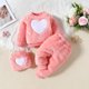 thumbnail image 5 of Gibobby Conjunto de Sudadera y Pantalón Camiseta de forro polar de manga larga con forma de corazón para niños y niñas(Rosa,18-24 Meses), 5 of 5