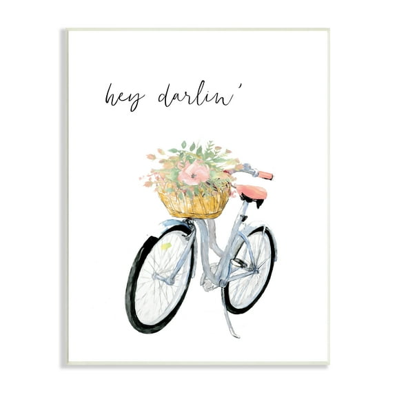 Stupell Industries Hey Darlin' Phrase Blue Handlebar Bicycle Floral Basket, 10 x 15, Designed by Dogwood Portfolio