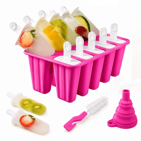 RYLZX Silicone Popsicle Molds 10-cavity, DIY Ice Pop Mold for Kids Adult Teens,  Ice Cream Molds for Party Yogurt Juice Smoothies Sticks