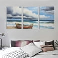 thumbnail image 3 of Nawypu  Beach Wall Art Boating Pictures: Blue Paintings Canvas Wall Art boats, Beach Pictures Canvas Prints Wall Art Bedroom Large Painting Size 12''x16''X3 Panels, 3 of 4