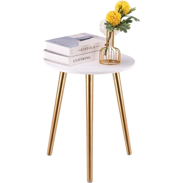 Mesa auxiliar redonda Apicizon con patas doradas, 42 cm, decoración