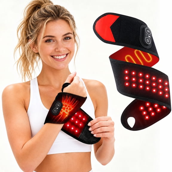 Morfone Red Light Wrist & Hand Wrap, Cordless Wrist Hand Massager with 3 Heat & 3 Vibration, Portable Heated Wrist Brace, Black