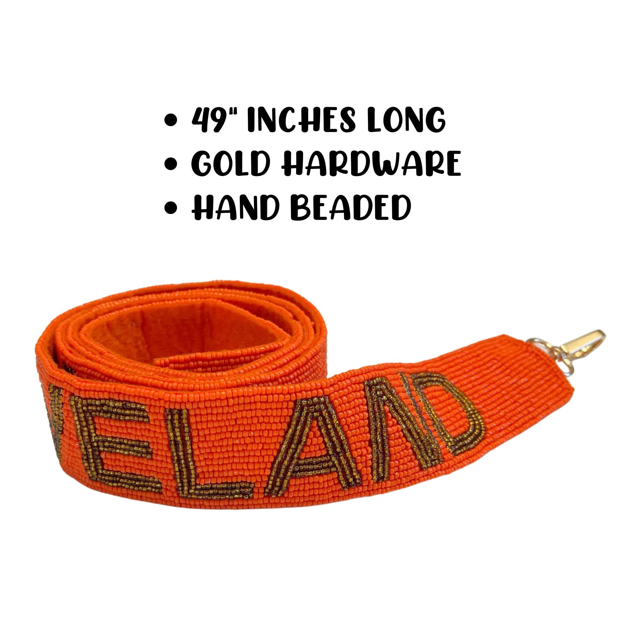 Lashicorn Cleveland Orange Beaded Purse Strap Brown Letters 49 Pro Football Stadium Approved Clear Bag Browns Gold Hardware Sports Ohio North