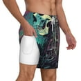 thumbnail image 3 of Picia Cartoon Art Skull pattern Mens Swim Trunks with Compression Liner Stretch Beach Shorts Quick Dry with Zipper Pockets No-Chafing Board Shorts-Large, 3 of 9