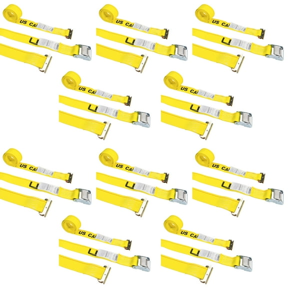US Cargo Control E Track Cam Buckle Strap - 2 Inch X 12 Foot Yellow E Track Strap - Spring E Fittings - Easily Secure Cargo In An Enclosed Van Trailer - 833 Pound Working Load Limit - 10 Pack