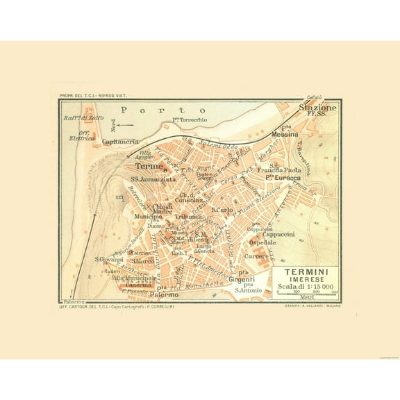 Historic Map - Termini Imerese Italy - Baedeker 1880 - 28.88 x 23 - Vintage Wall Art