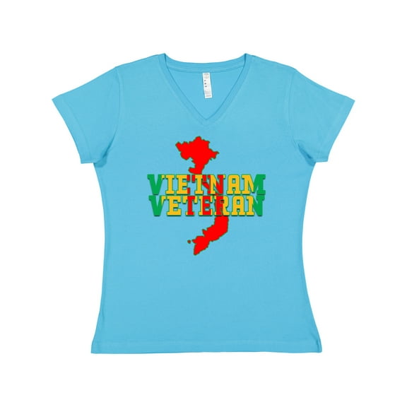 Inktastic Vietnam Veteran in Green Gold and Red Women's V-Neck T-Shirt