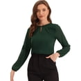 thumbnail image 1 of Top de la blusa de la oficina del trabajo del cuello del ojo de la cerradura de las mangas largas semi transparentes de la gasa elegante de las mujeres Ejercito Verde L, 1 of 6