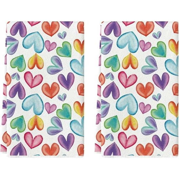 Red Purple Love Heart Valentine''s Day Kitchen Towels Dish Towels, 18x26 Inch Anniversary Farmhouse Decoration Hand Towels Set of 2
