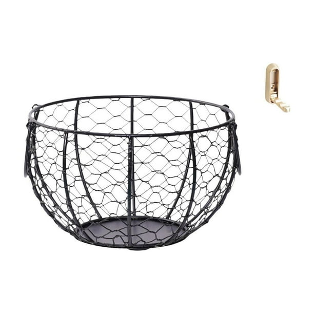 Cesta de huevos,Cesta multiusos para huevos,cesta tejida de alambre de hierro,Cesta de almacenamiento de alambre para huevos Cesta de almacenamiento portátil,Gancho de pared plegable,Ganchos