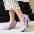 thumbnail image 4 of SACFOF Women's Low Kitten Heel Mary Jane Oxfords Pumps Comfortable Ankle Strap Dress Shoes with Bow, 4 of 6