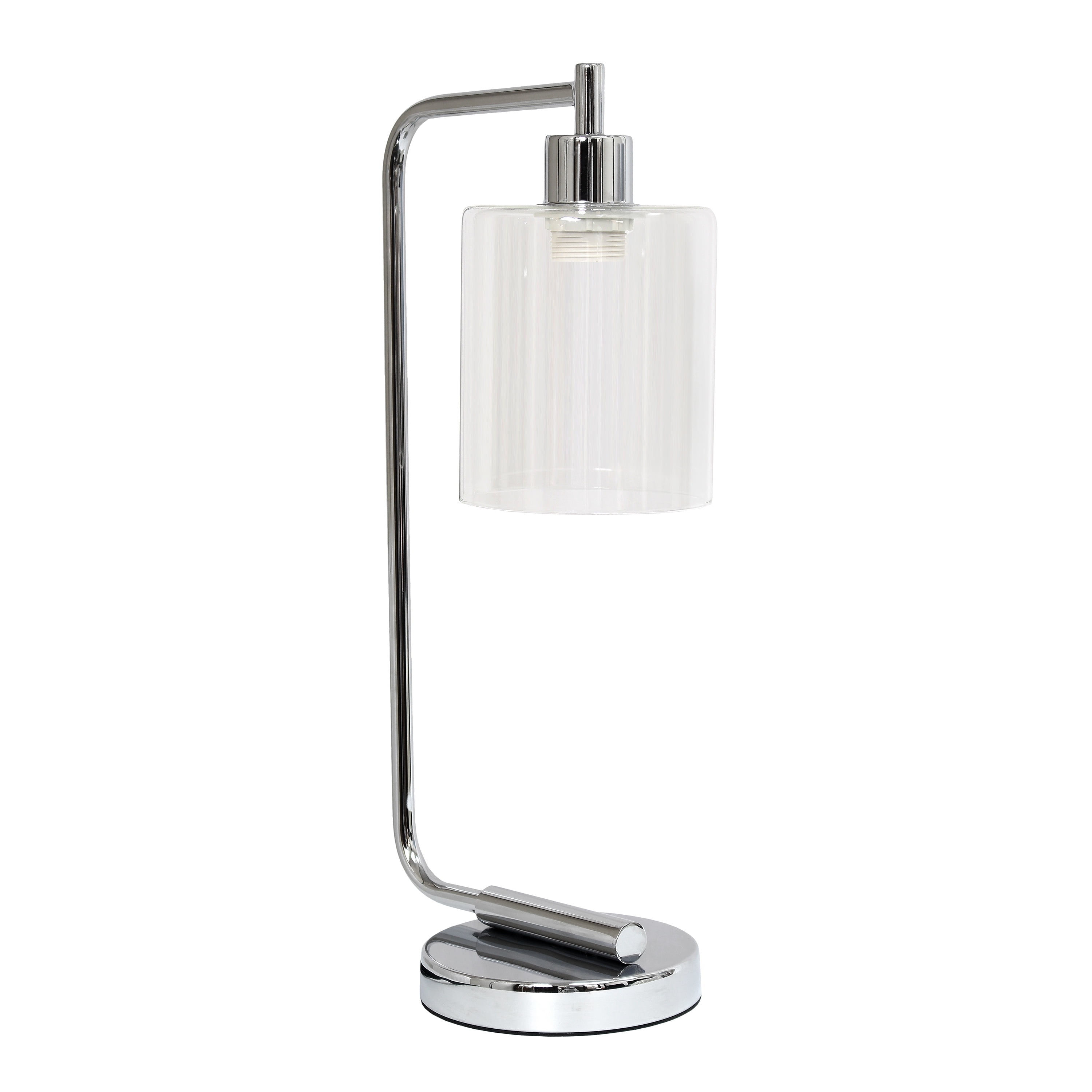 Simple Designs 18.8" Industrial Vintage Bronson Iron Desk Lamp with Glass Shade, Chrome