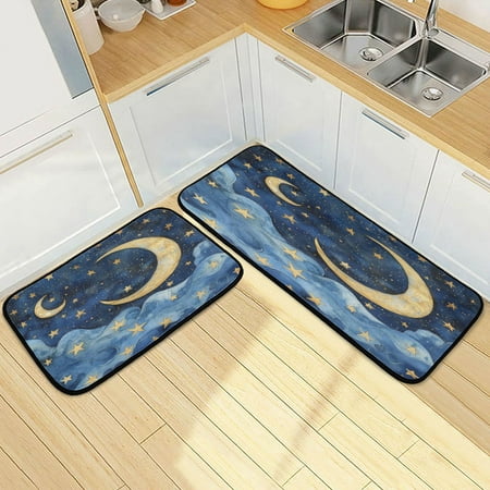 

Wobogo Cloudy Sea Night Sky Kitchen Carpet Set of 2 Absorbent and Stain Resistant Non-slip Star Rubber Backing
