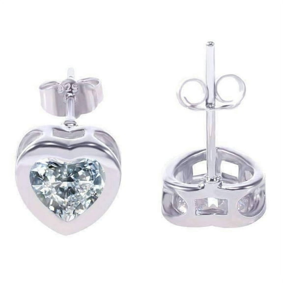 14K White Gold Plated Heart Shaped Bezel IOBI Crystals Earrings For Woman Special Occasions Valentine's Day