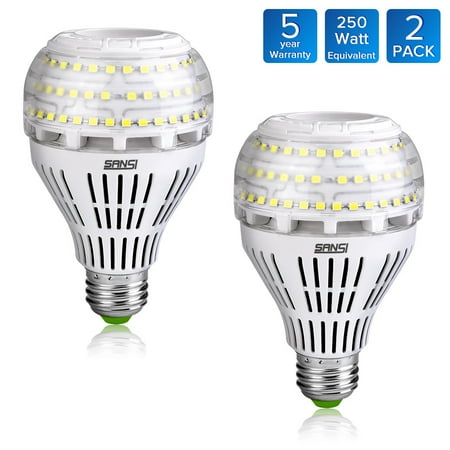 - 27W (250 Watt Equivalent) A21 Omni-directional Ceramic LED Light Bulbs, 4000 Lumens, 5000K Daylight, E26 Medium Screw Base Floodlight Bulb, Home Lighting, 5-year Warranty, Non-dimmable, SANSI (2 PACK)