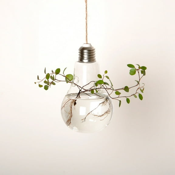 GOOHOCHY Light Bulb Shaped Glass Planters Wall Hanging Planters 2 Holes Round Glass Plant Pots Hanging Air Plant Pots Flower Vase with Ropes