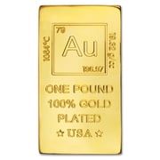 1 lb Gold Plated Bar (Flat Style) 18K Paperweight - Element Design with Certificate of Authenticity