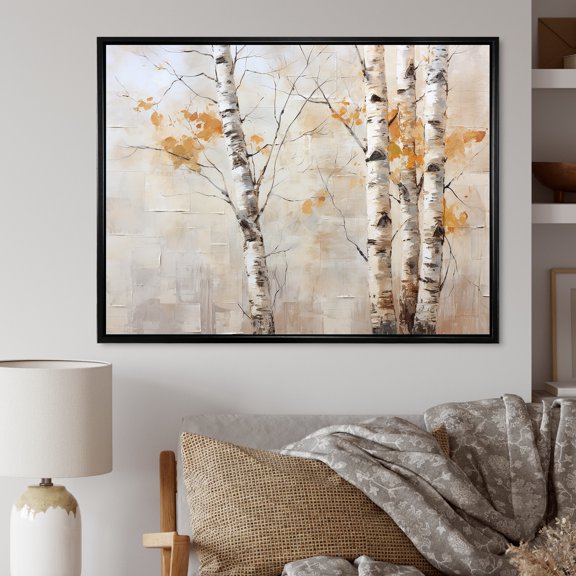 Designart "Subtle Silver Birch Allure" Tree Birch Floater Framed Canvas Wall Art