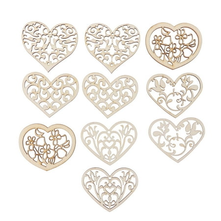 

NUOLUX 10pcs Hollowed Heart Pattern Small Natural Wooden Slice Scrapbooking Embellishments DIY Craft Decor Heart Shape Love Wood Chip