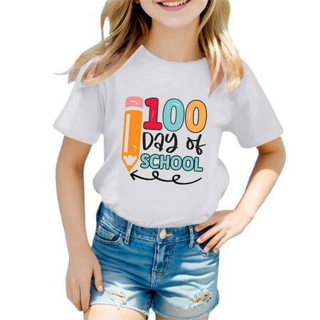 lnmuld Girls Back to School Casual Short Sleeve Tee Round Neck Comfort Basic Top Color:White Size:10-11 Years