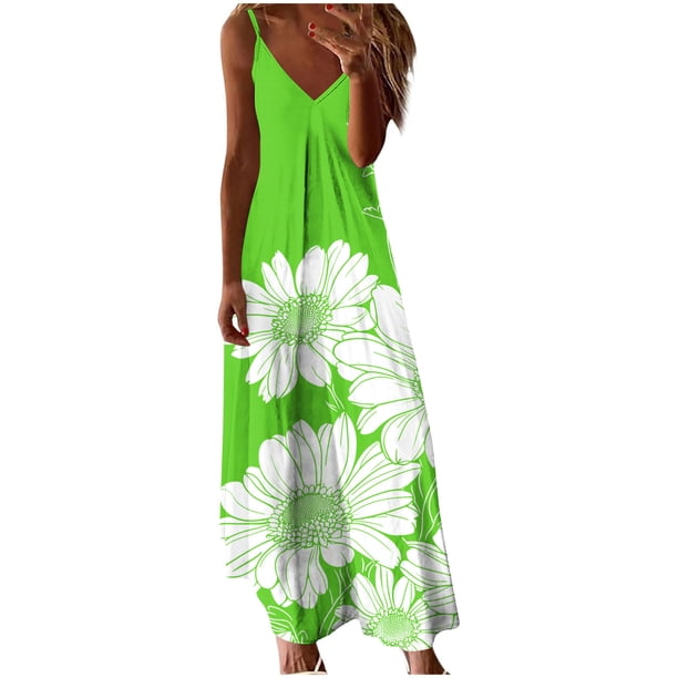 Vestido de Verano Casual de las Mujeres, Impresión Plegada Casual de Verano, Vestido de Cuello en V sin Mangas de Camis