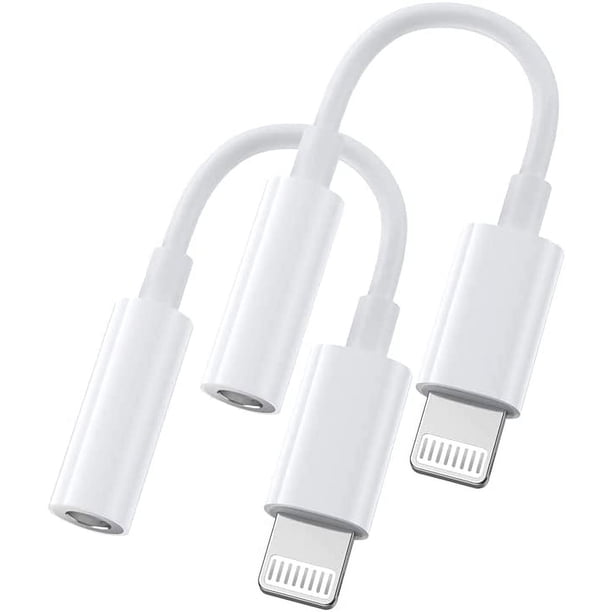 【2 paquetes】Adaptador Jack de 3,5 mm certificado Lightning + MFi para iPhone Cable de audio AUX Divisor Compatible con iPhone 13/12/11/XS/XS Max/XR/Adecuado para todos los sistemas iOS brillar Electrónica