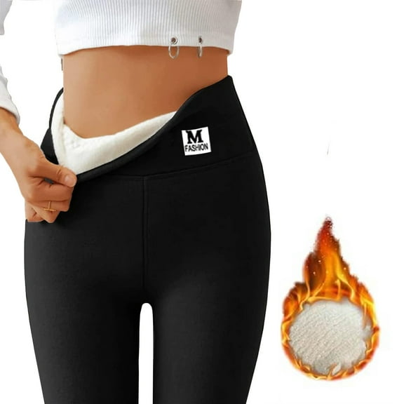 Women's Fashionable Thermal Slim Pants-Winter High Waisted Stretchy Thick Warm Leggings Black M