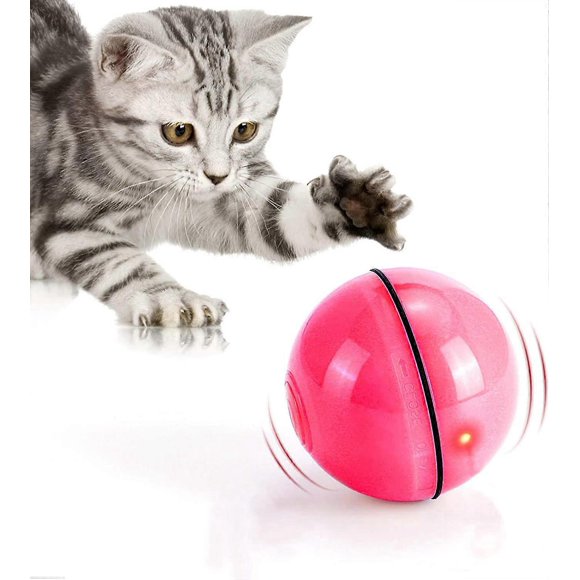 Jouet pour Chat, Balle Jouet avec Lumière LED, Rotation Automatique à 360 Degrés et Charge USB Jouet Interactif pour Chat (Rouge)