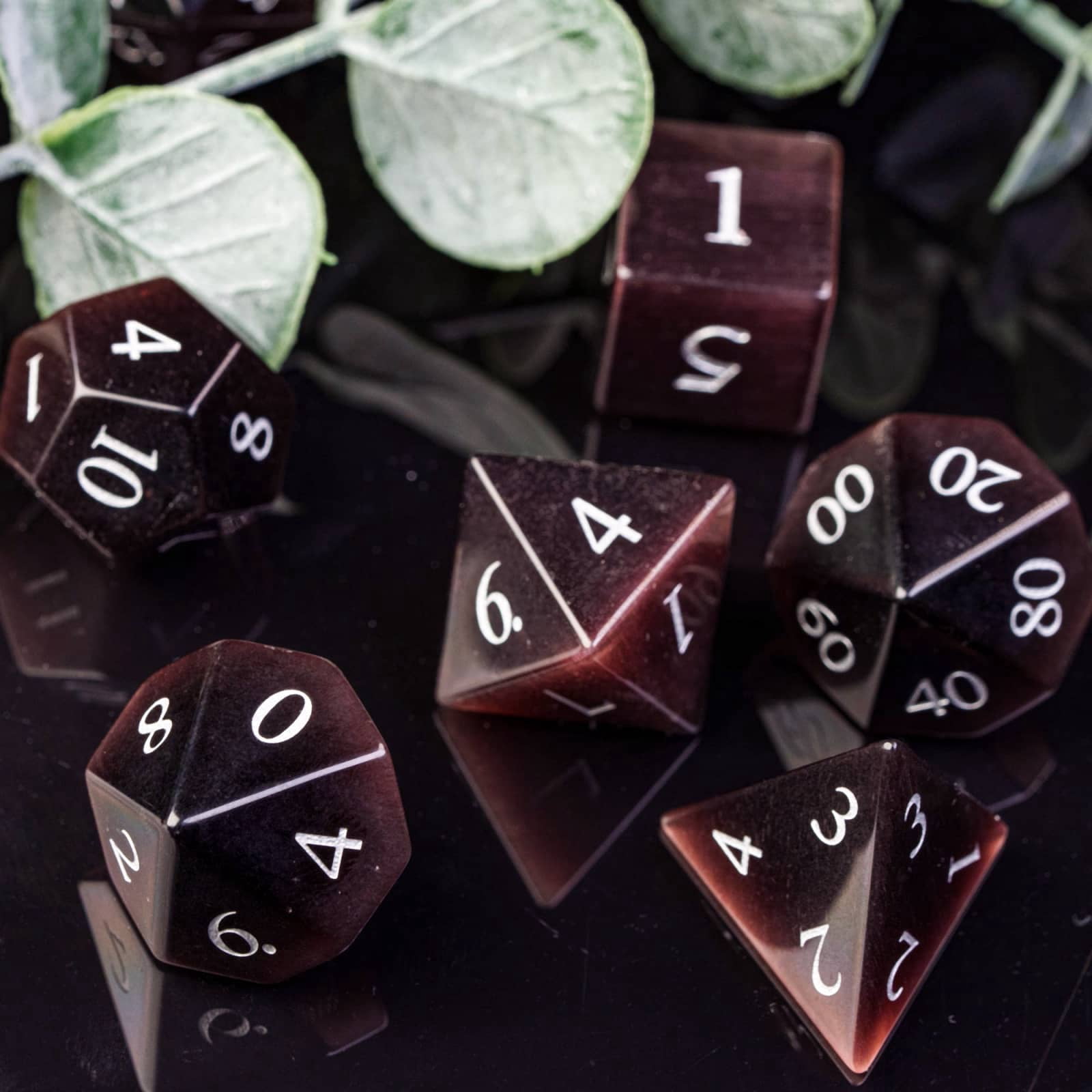 Cusdie Set of 7 Handmade Stone Dice, 16mm Polyhedral Stone D&D Dice Set with Leather Box, DND Dices for Collection