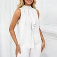 thumbnail image 5 of LWITHSZG Tie Knot Mock Neck Sleeveless Blouses for Women Business Casual Office Tank Tops Pleated Front Work Shirts Summer Outfits S-XXL, 5 of 9