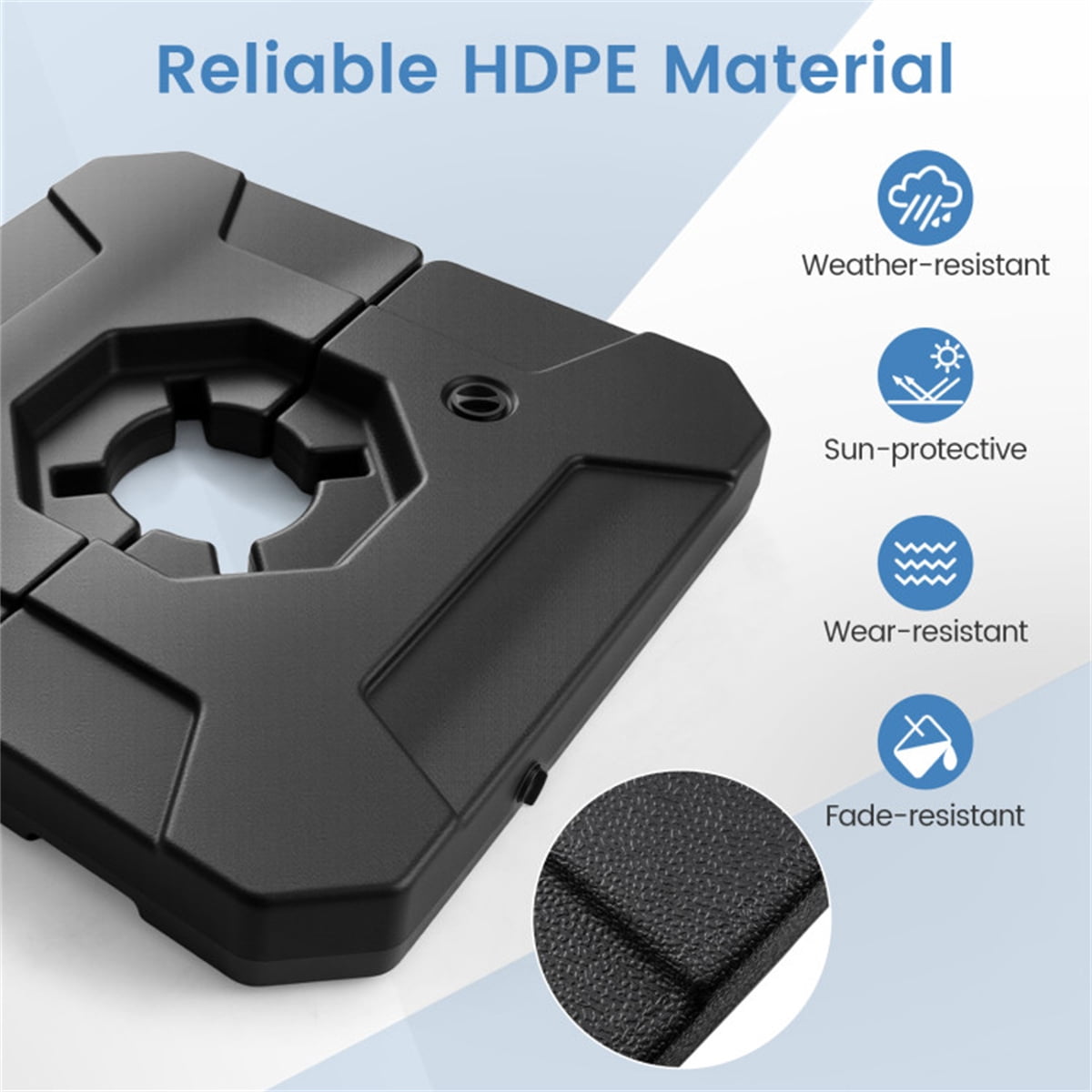 ZHICHUN  2 Piece Fillable Cantilever Umbrella Base Heavy Duty HDPE Water Sand Weighted Patio Umbrella Stand With Fill And Drain Valves Black