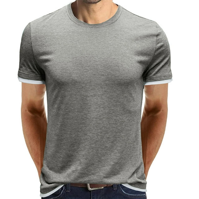 Bowake Summer Tops for Men Round Neck Short Sleeve Basic Shirts Casual Solid Color Sports Workout Blouse Tees