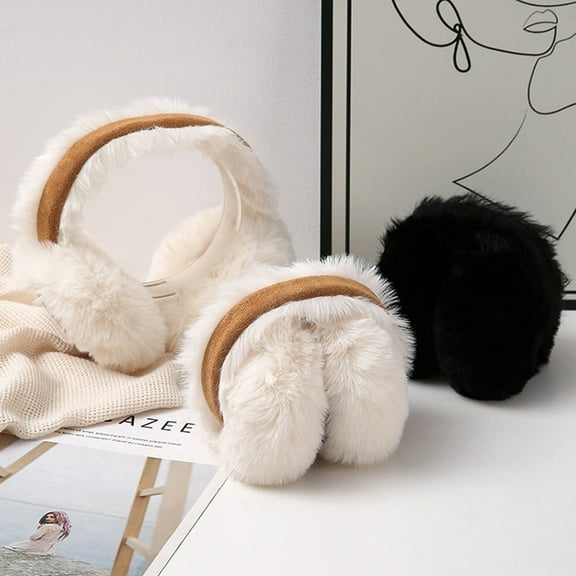 Foldable Winter Lint Earmuffs | Thick Velvet Windproof Ear Warmers | Cold Insulation Accessory for Outdoor Activities | White | 20.5x19.5cm | 1 Pack