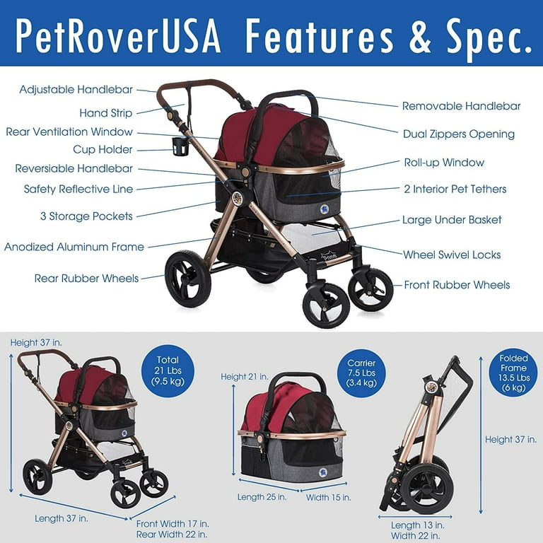 HPZ Pet Rover Prime 3 in 1 Luxury Stroller Travel Carrier Car