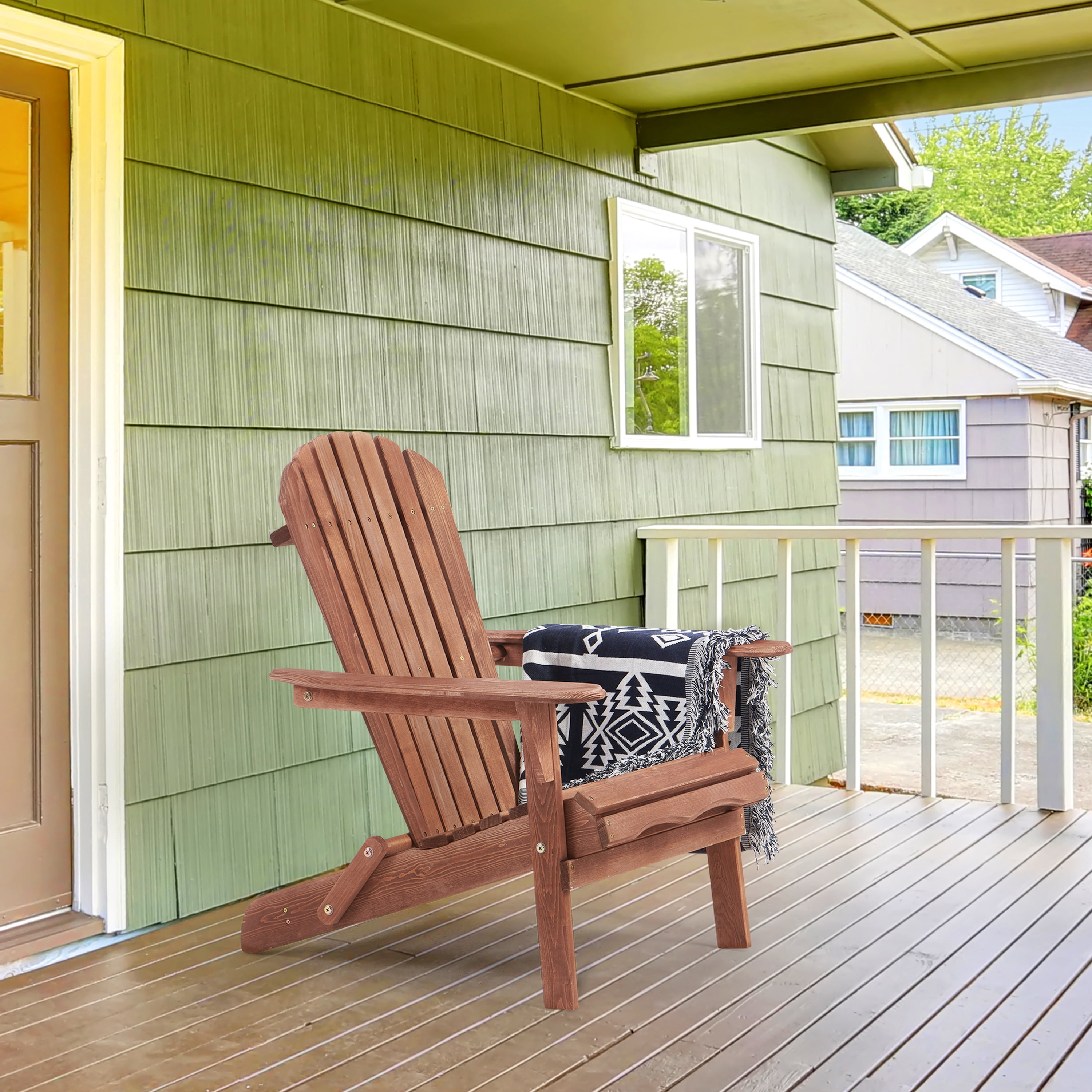 Wooden Folding Adirondack Chair Half Pre-Assembled Wood Lounge Chair Backyard Porch Pool Deck