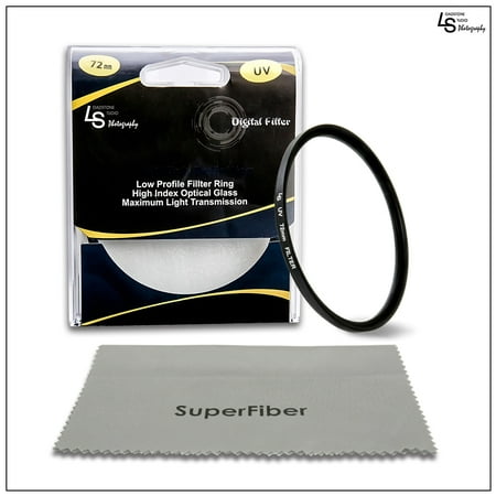 72mm Ultraviolet UV Lens Filter for DSLR Cameras Nikon, Sony, and Canon Plus Free Microfiber Cleaning Cloth by Loadstone Studio