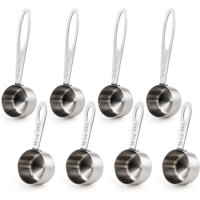 shiyou-Set of 8 Coffee Scoop, Stainless Steel Coffee Measuring Scoops 1/8 Cup, Including 4 Pack Short Handled and 4 Pack Long Handle Coffee Scoops for Coffee, Tea, Sugar and Milk, 30 ml