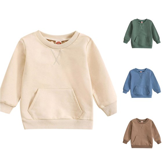 RTKFRFLM Kids Basic Solid Color Crewneck Sweatshirt Casual Long Sleeve Pocketless Pullover Comfortable Daily Active Thermal Apparel for Children