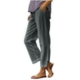 thumbnail image 2 of Women's Solid Color Elastic Waist Linen Blend Wide Leg Casual Pants for Spring and Summer, 2 of 6