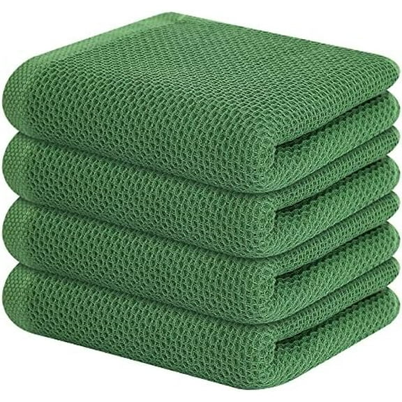 100% Cotton Waffle Weave Kitchen Towels, 4-Pack Super Soft and Absorbent Dish Towels for Drying Dishes, Kitchen Hand Towels, 13 in x 28 in, Grass Green