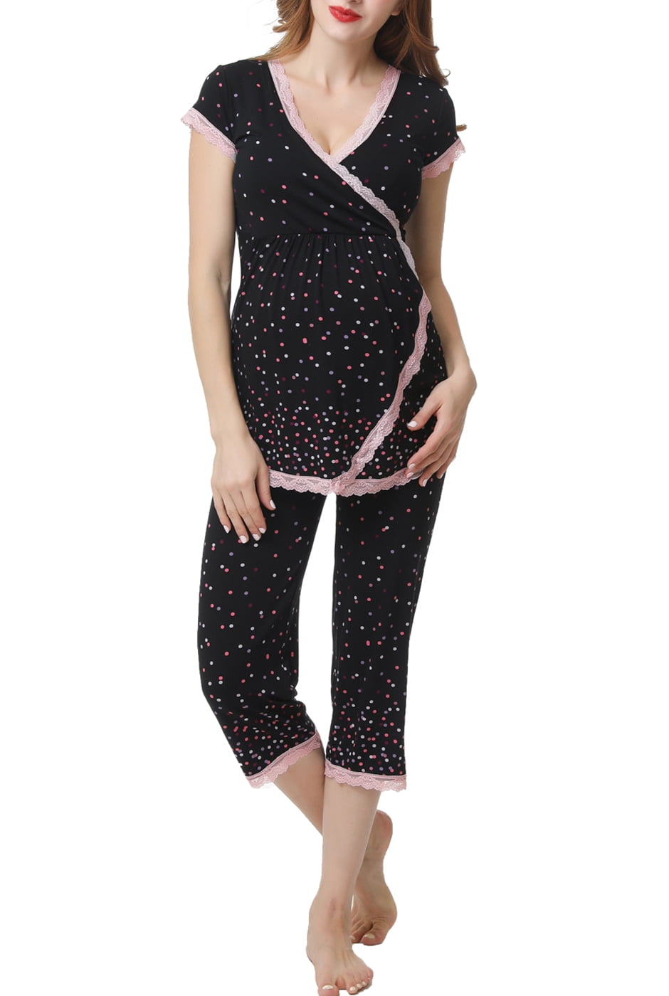 Maternity & Nursing Pajamas Top and Pants Sleep Set - Walmart.com