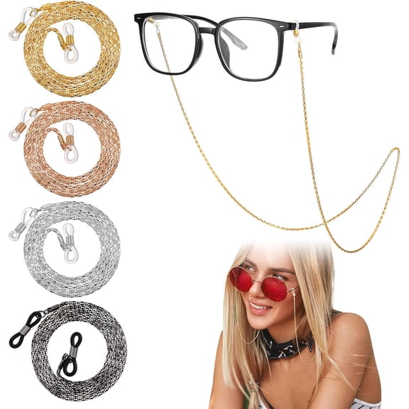 TUWAFE 4Pcs Eyeglass Chain for Women Stylish,Stainless Steel Glasses Strap Sunglasses Strap Eyewear Retainer Chain for Men Women,Eye Glasses Holders Around Neck Stylish Colorful