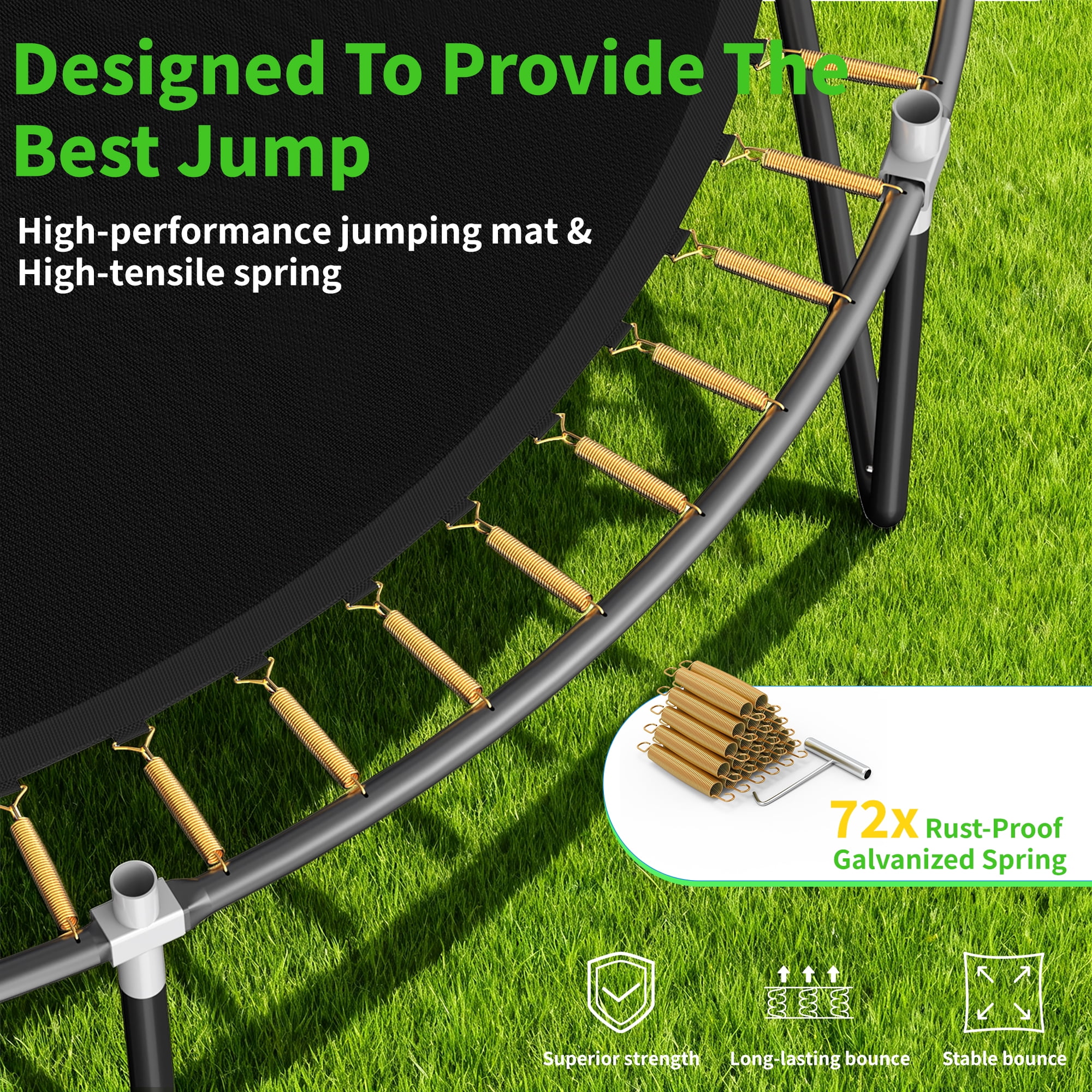 Outdoor Trampoline,Fashionsport Outfitters 10FT/12FT/14FT /16FT Round Trampoline with LED Lights, Recreational Backyard Trampolines Anti-Rust for Kids and Adults with Net and Ladder