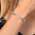 thumbnail image 4 of Gem Stone King 925 Sterling Silver White Moissanite and Blue Tanzanite Bracelet for Women | 4.20 Cttw | Gemstone Birthstone | Oval 7X5MM | Fully Adjustable 9 inch, 4 of 6