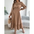 thumbnail image 5 of Women's Elegant Shirred Waist Ruffle Hem Dress Scoop Neck Casual Long Sleeve Dress, 5 of 5