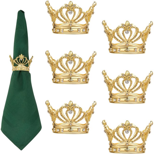 Juego de 6 servilleteros dorados - Corona de diamantes de imitación Navidad servilleta R